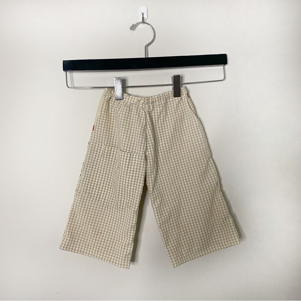 Handmade Kids 12-18M Plaid Floral Cotton Wide Leg Elastic Waist Trousers
